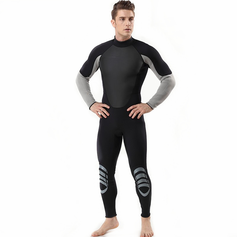Acdive Men 3mm Fullsuit (Black/Grey) – Chest Shark Skin Printed Knee