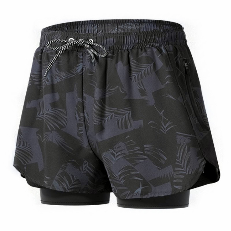 4.5 Inch Inseam 2 in 1 Swim Trunks with Zipper Pockets Compression Liner Quick Dry Sports Shorts Tropical Printed