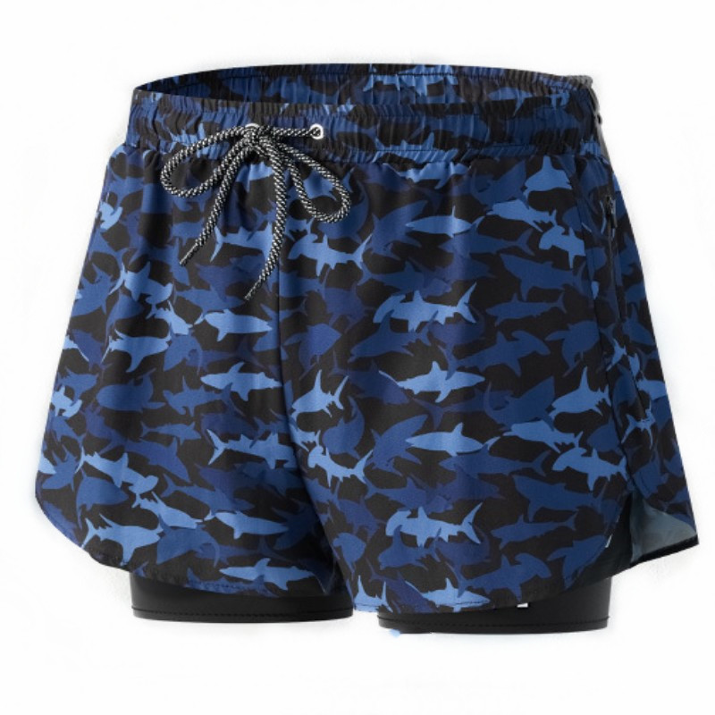 4.5 Inch Inseam 2 in 1 Swim Trunks with Zipper Pockets Compression Liner Quick Dry Sports Shorts Tropical Printed