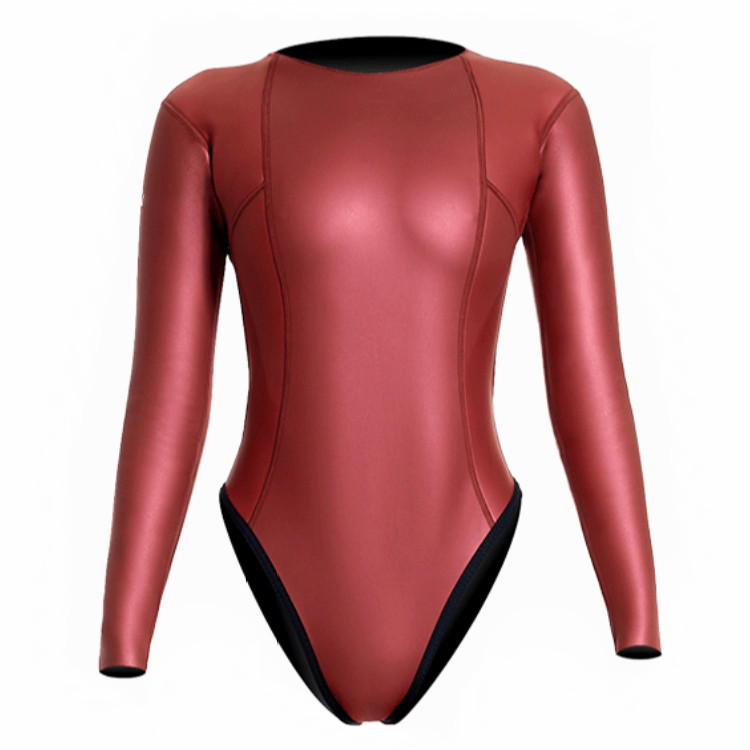 Premium Shiny Titanium Coating Yamamoto Super Stretch 2mm Women Bikini Wetsuit (Wine Red)
