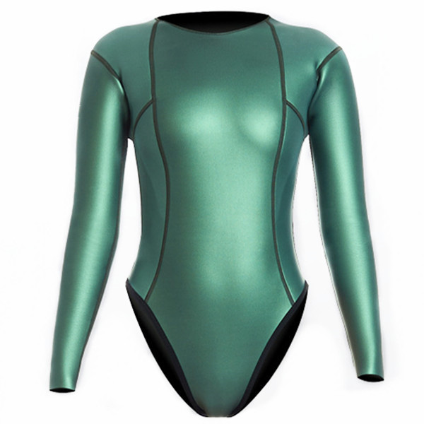Premium Shiny Titanium Coating Yamamoto Super Stretch 2mm Women Bikini Wetsuit (Green)