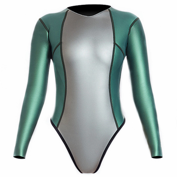 Premium Titanium Coating Yamamoto Super Stretch 2mm Women Bikini Wetsuit (Silver+Green)