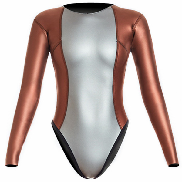 Premium Titanium Coating Yamamoto Super Stretch 2mm Women Bikini Wetsuit (Silver+Wine Red)