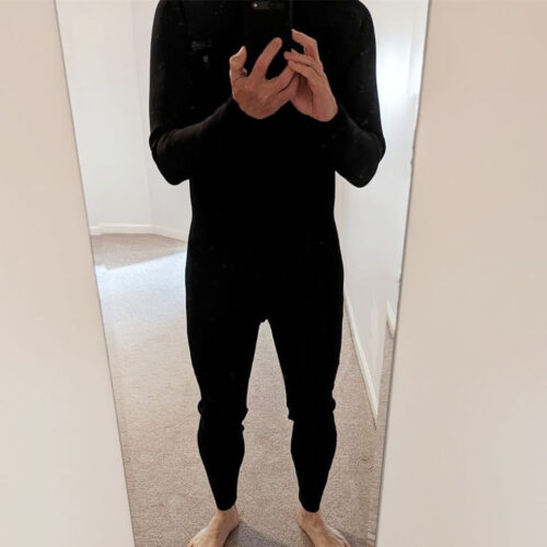 3/2mm Super Stretch Chest Zip Men Full Wetsuit (Black)- Inner Red Thermal Neoprene photo review